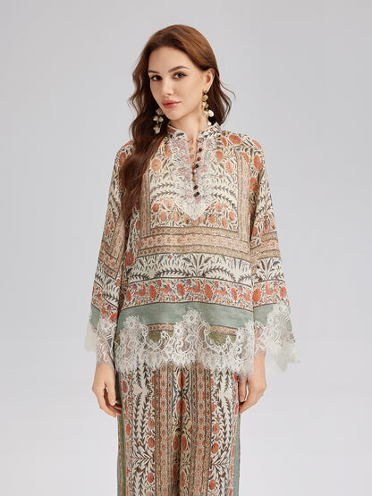 Botanical Lace Panel Resort Top