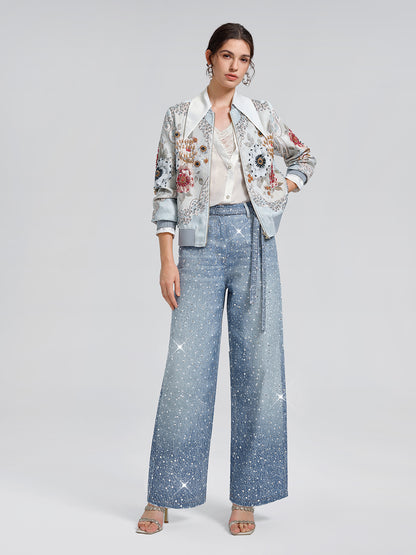 Crystal-Embellished Straight Jeans