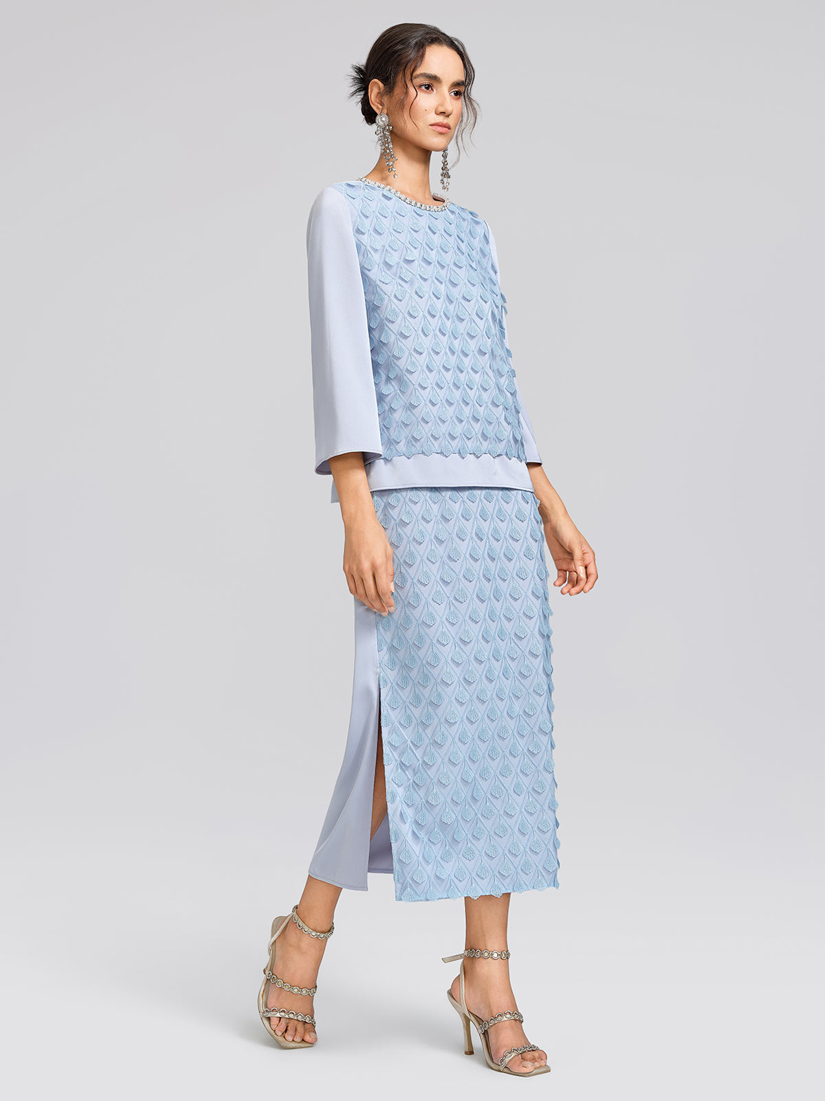 Mesh Ginkgo Embroidery Pearl Blouse