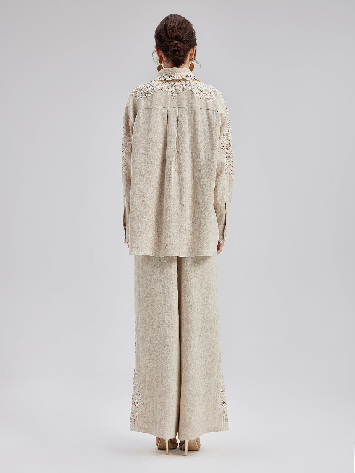 Final Sale | French Ramie Lace-Trimmed Pants with Braided Belt