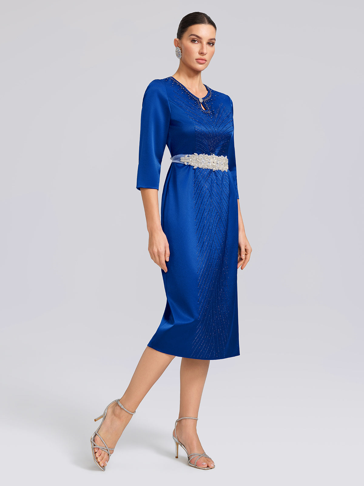 Crystal & Rhinestone Embellished Satin Dress