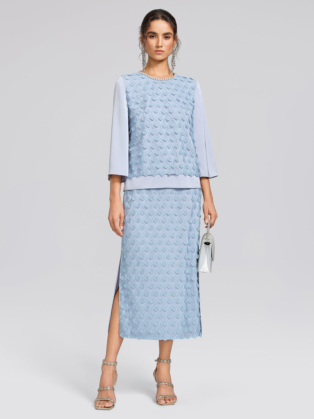 Mesh Ginkgo Embroidery Pearl Blouse