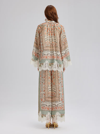 Botanical Lace Trim Resort Pants