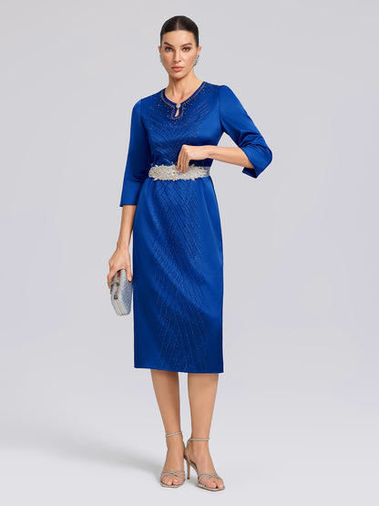 Crystal & Rhinestone Embellished Satin Dress