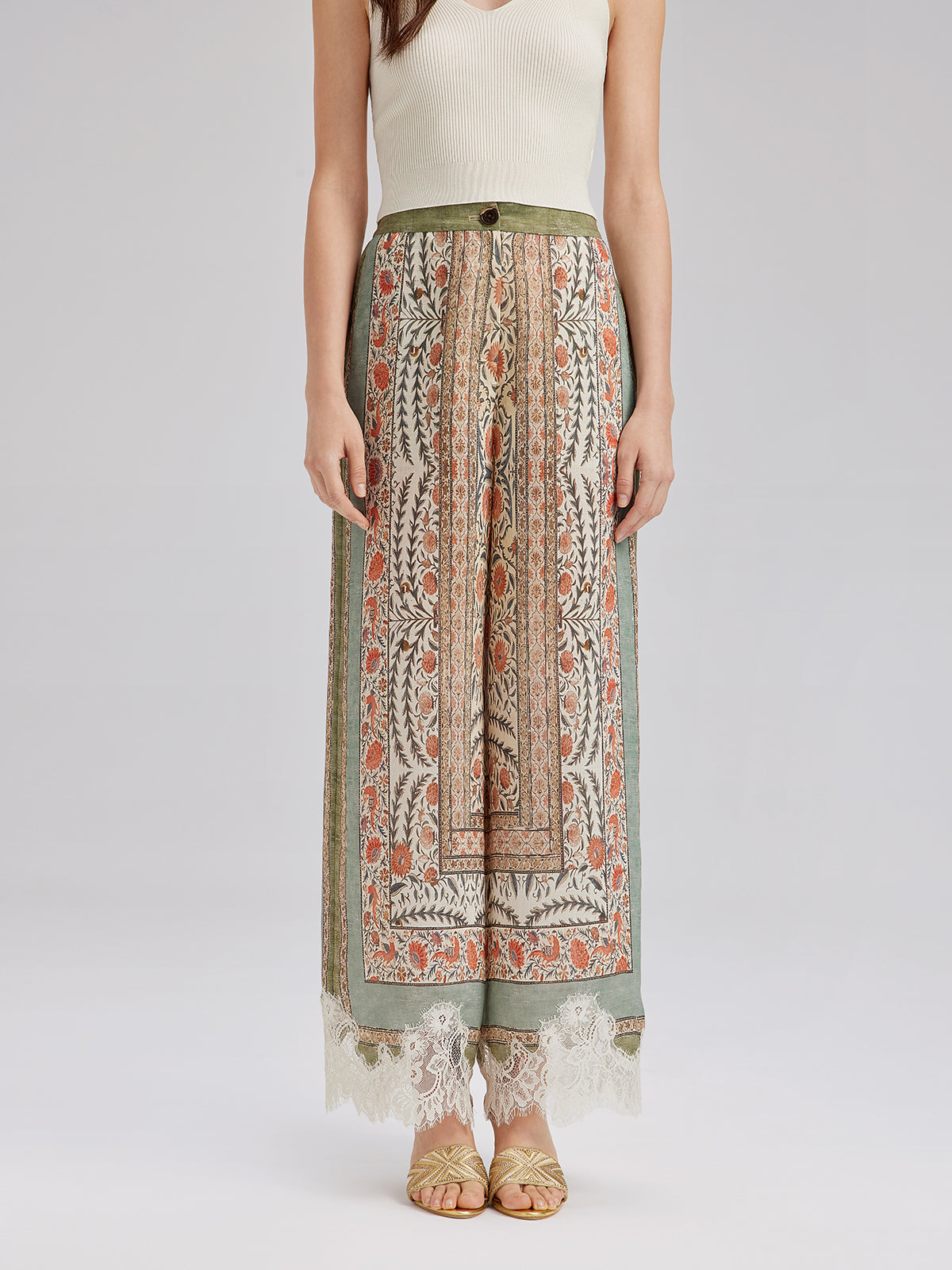 Botanical Lace Trim Resort Pants