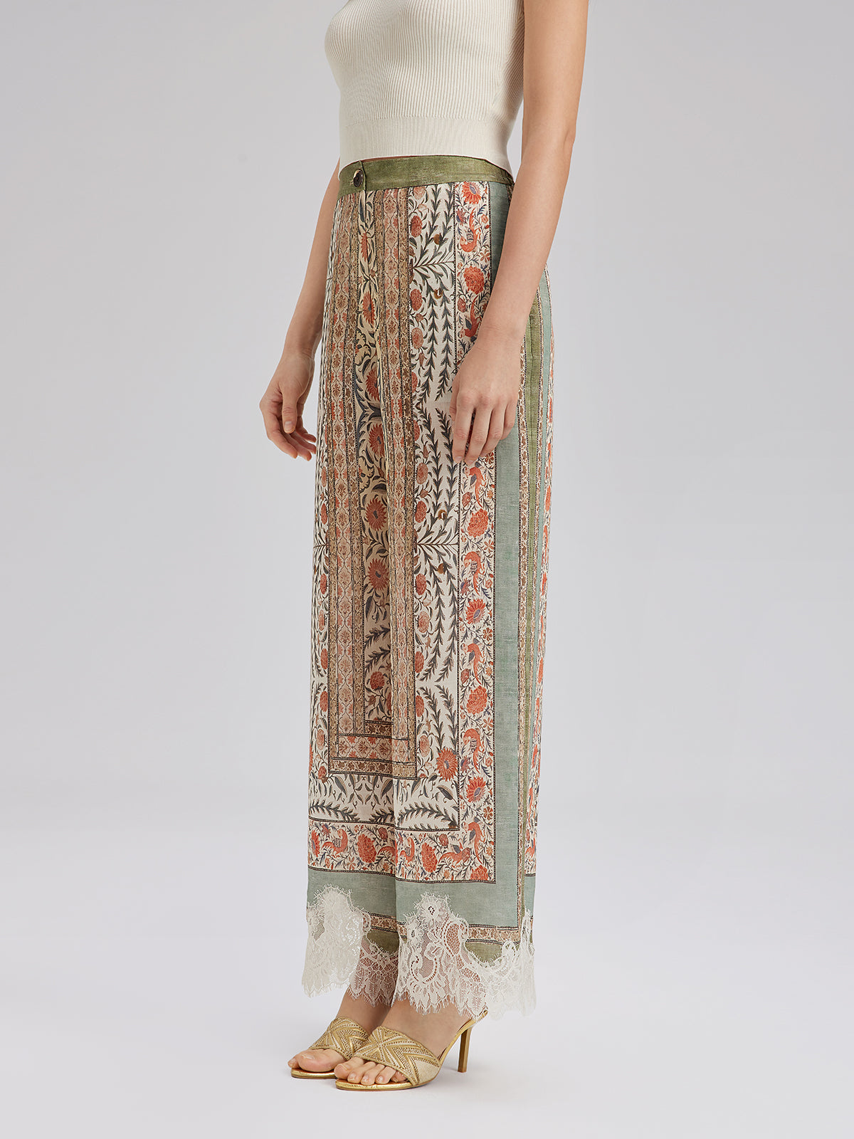 Botanical Lace Trim Resort Pants