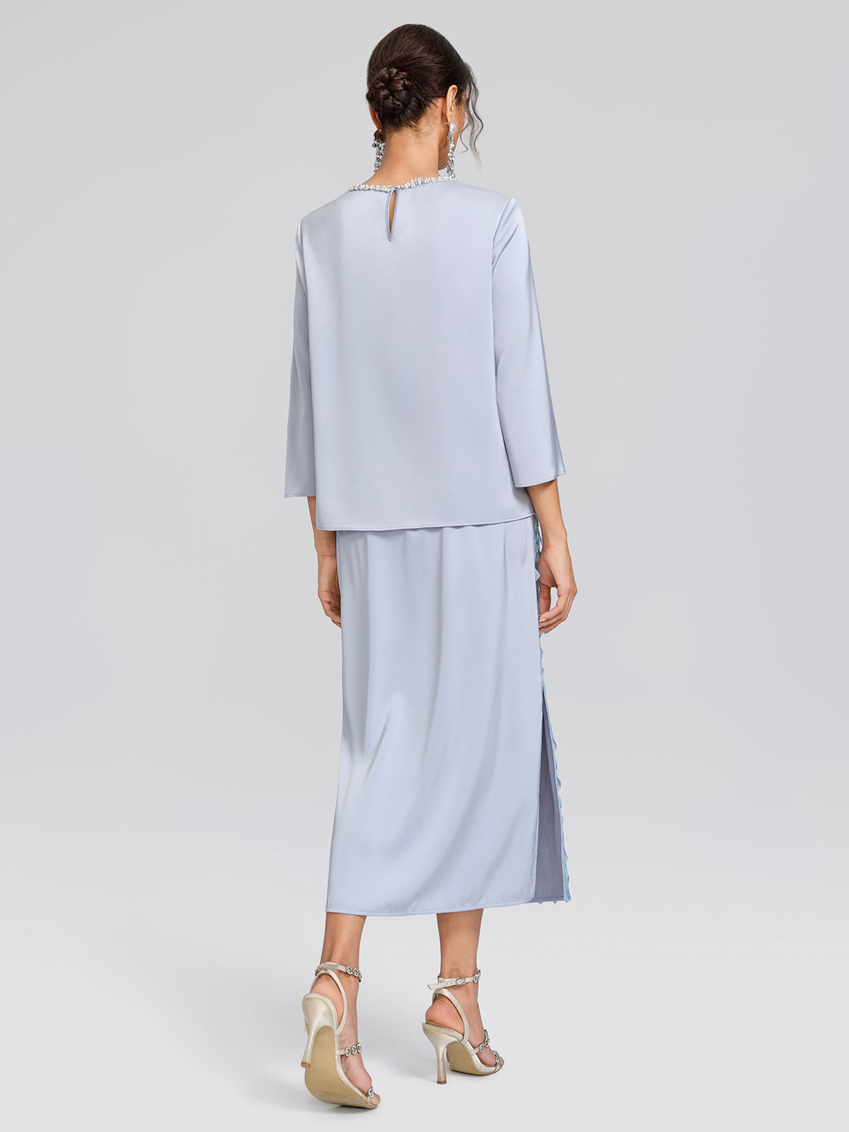 Mesh Ginkgo Embroidery Pearl Blouse