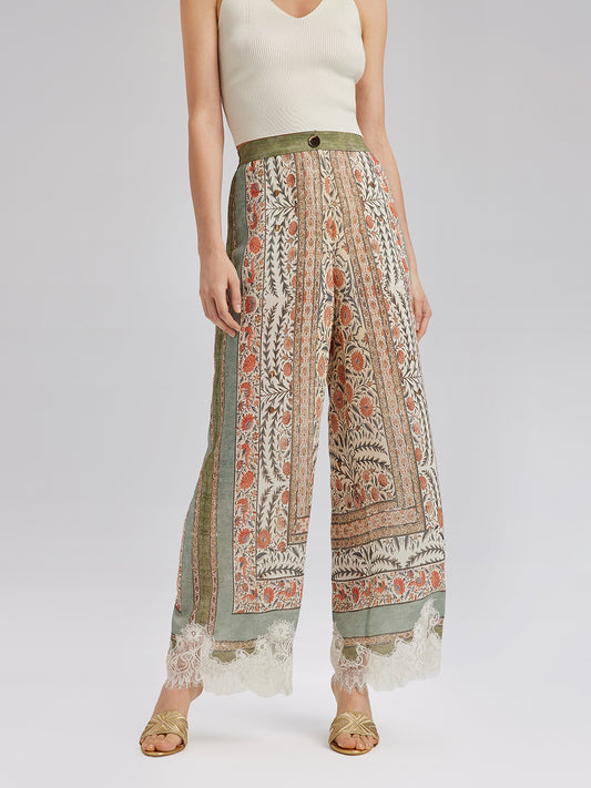 Botanical Lace Trim Resort Pants