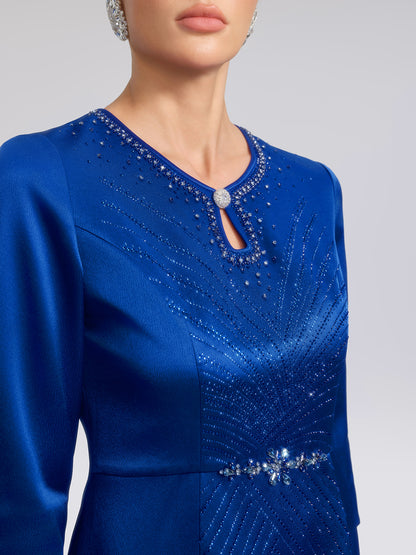 Crystal & Rhinestone Embellished Satin Dress