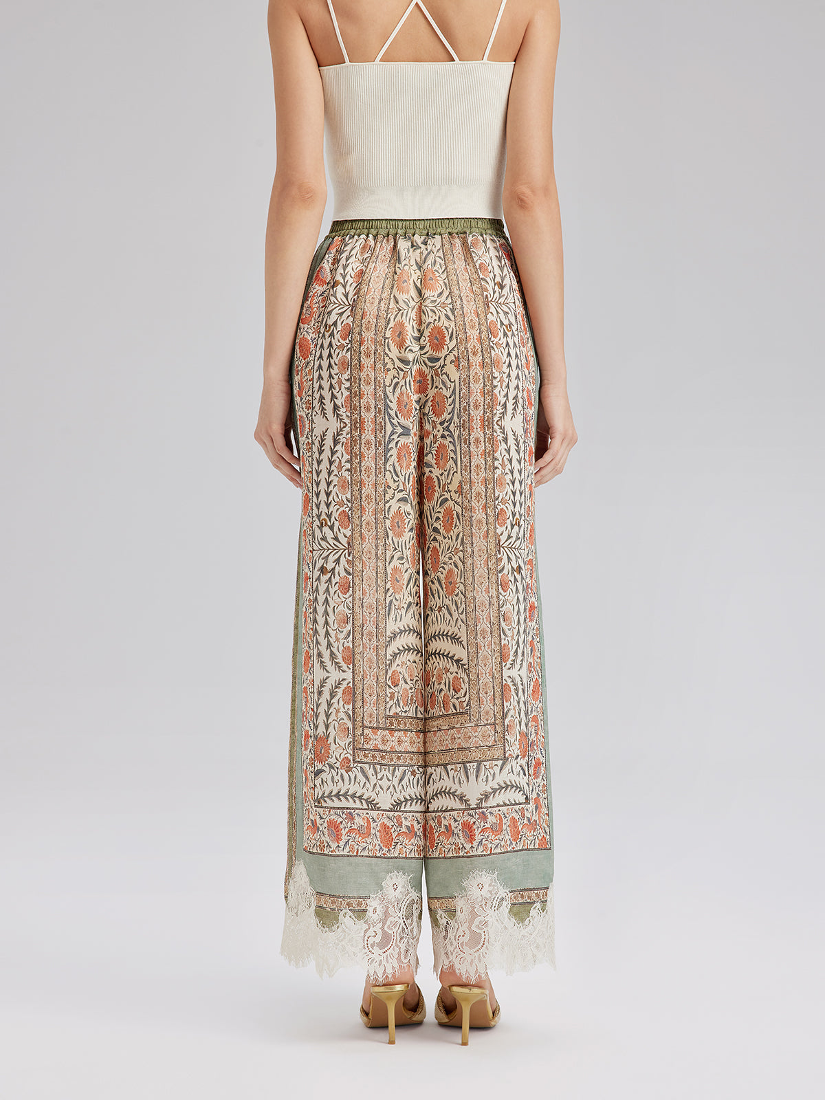 Botanical Lace Trim Resort Pants