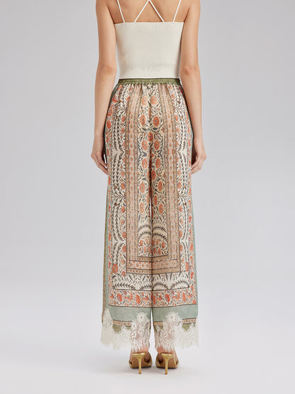 Botanical Lace Trim Resort Pants