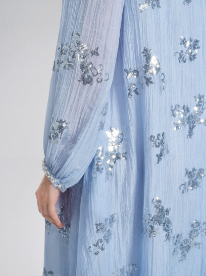 Sequin Embroidered Lace Panel Beaded Tie Dress