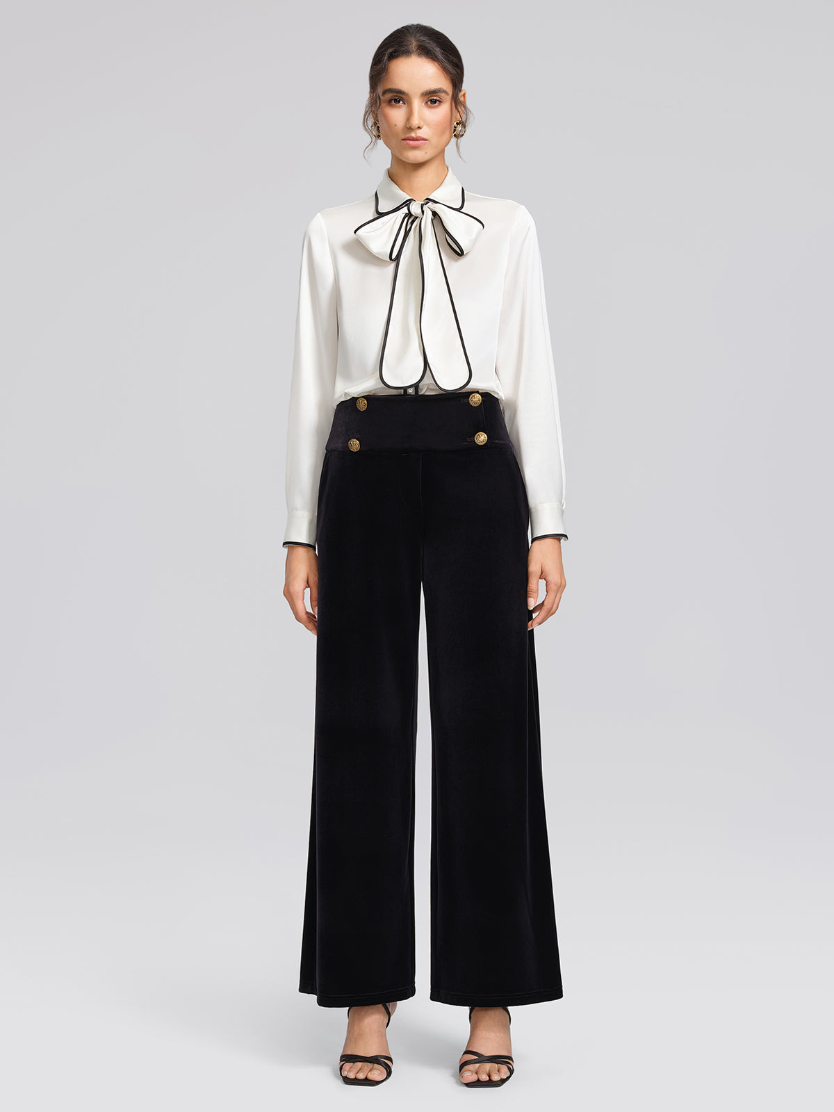 Satin Contrast Trim Bow Shirt
