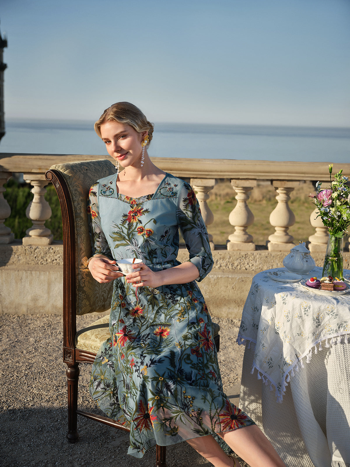 Hand-Beaded Floral Embroidered Dress