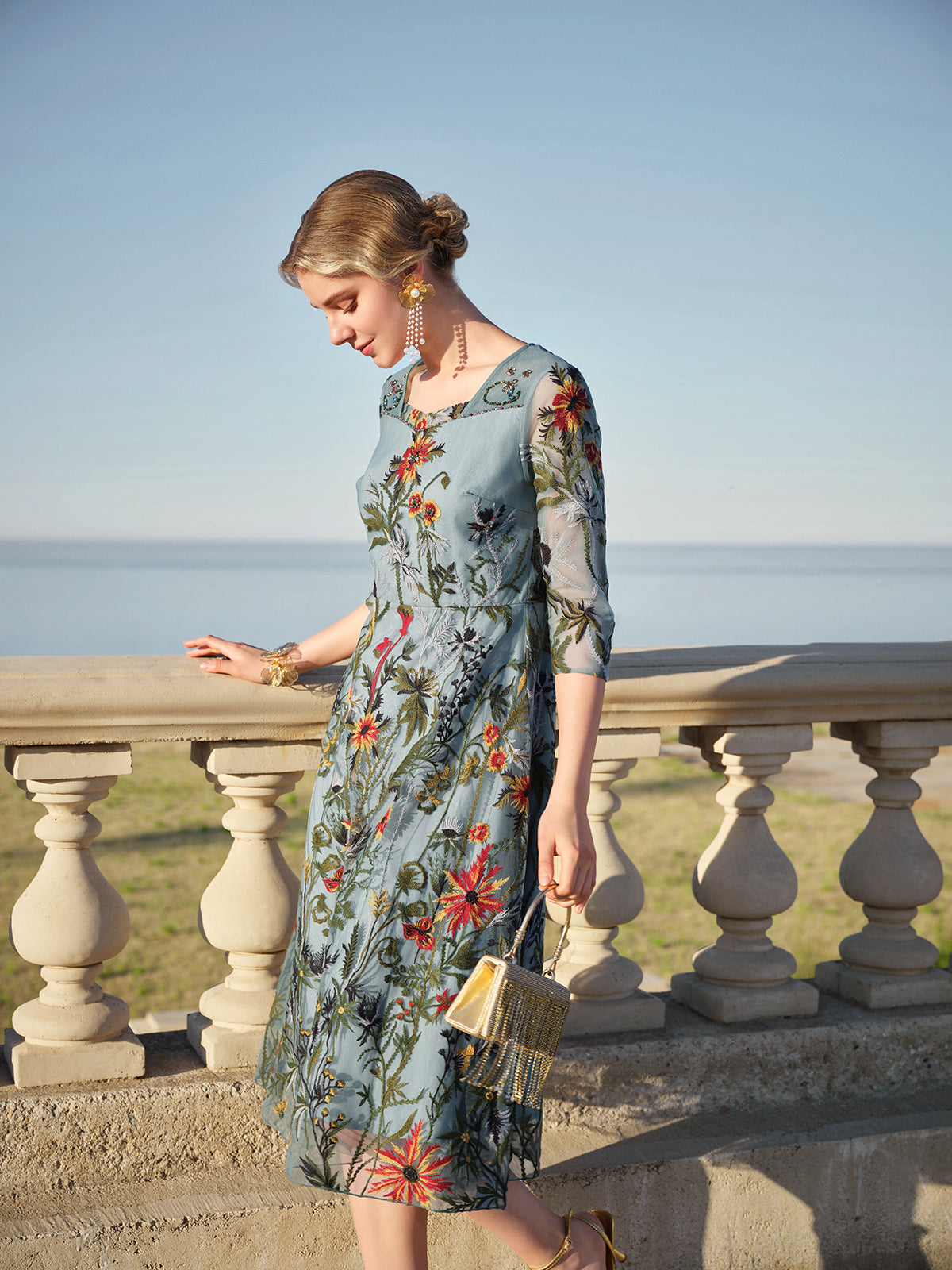 Hand-Beaded Floral Embroidered Dress