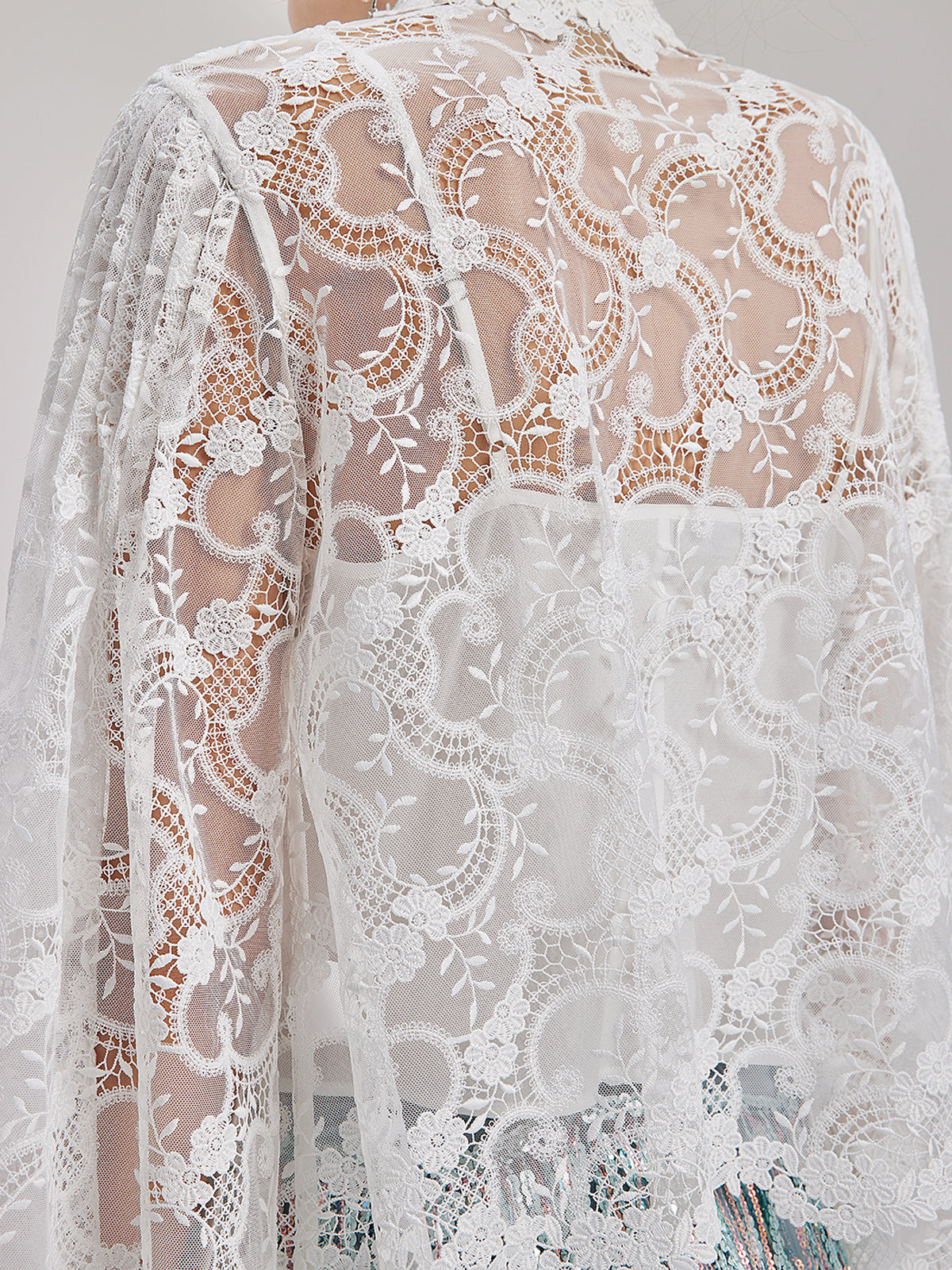 Classic Lace Embroidered Bell-Sleeve Top