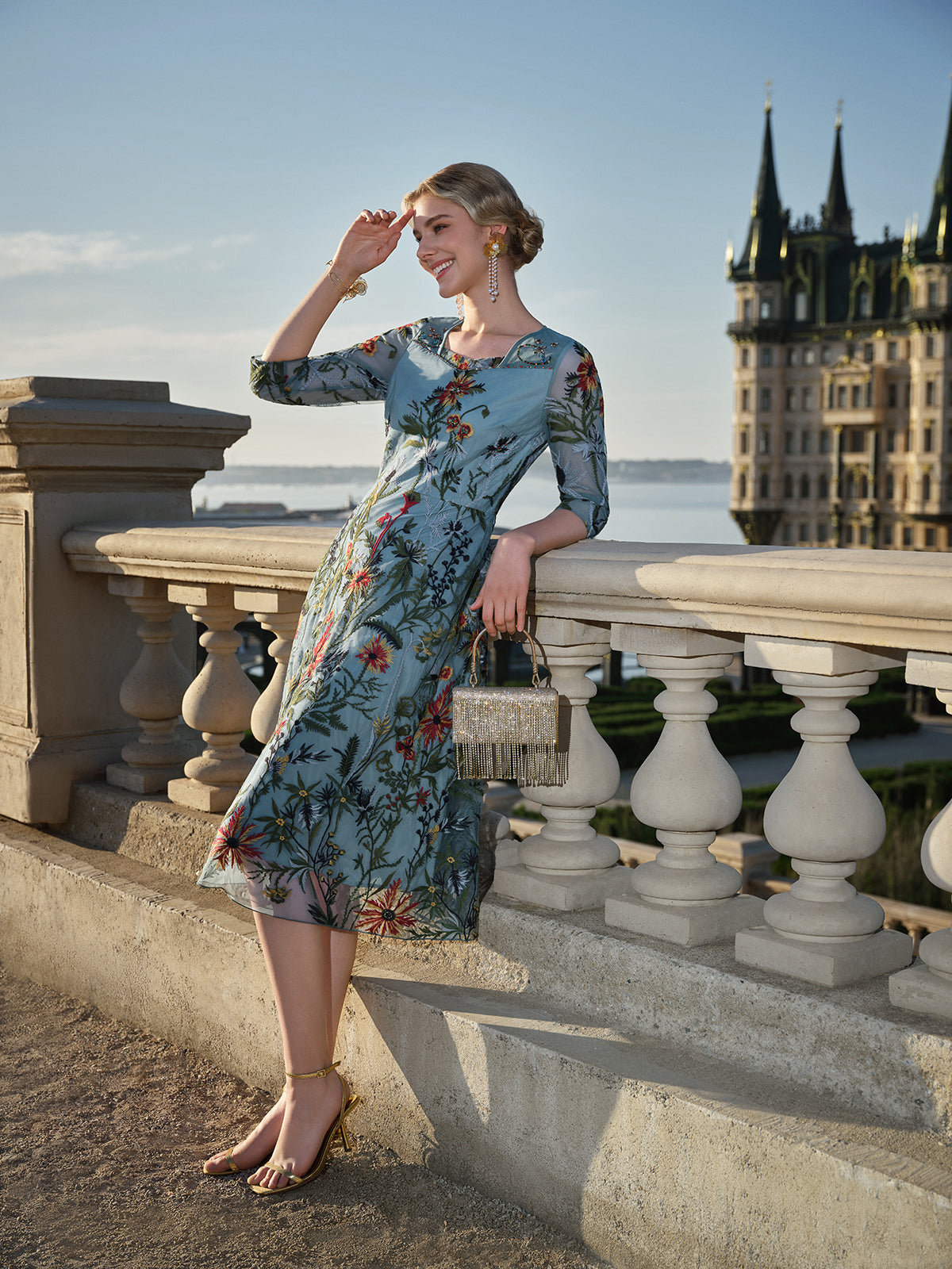 Hand-Beaded Floral Embroidered Dress