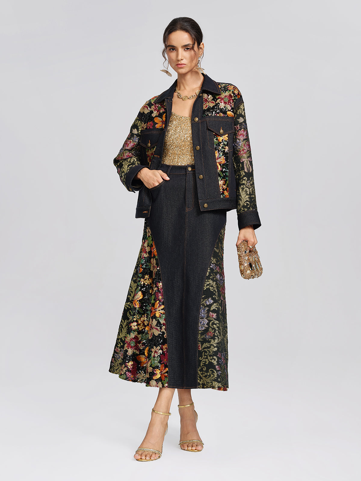 Metallic Denim Sequin Jacquard Jacket