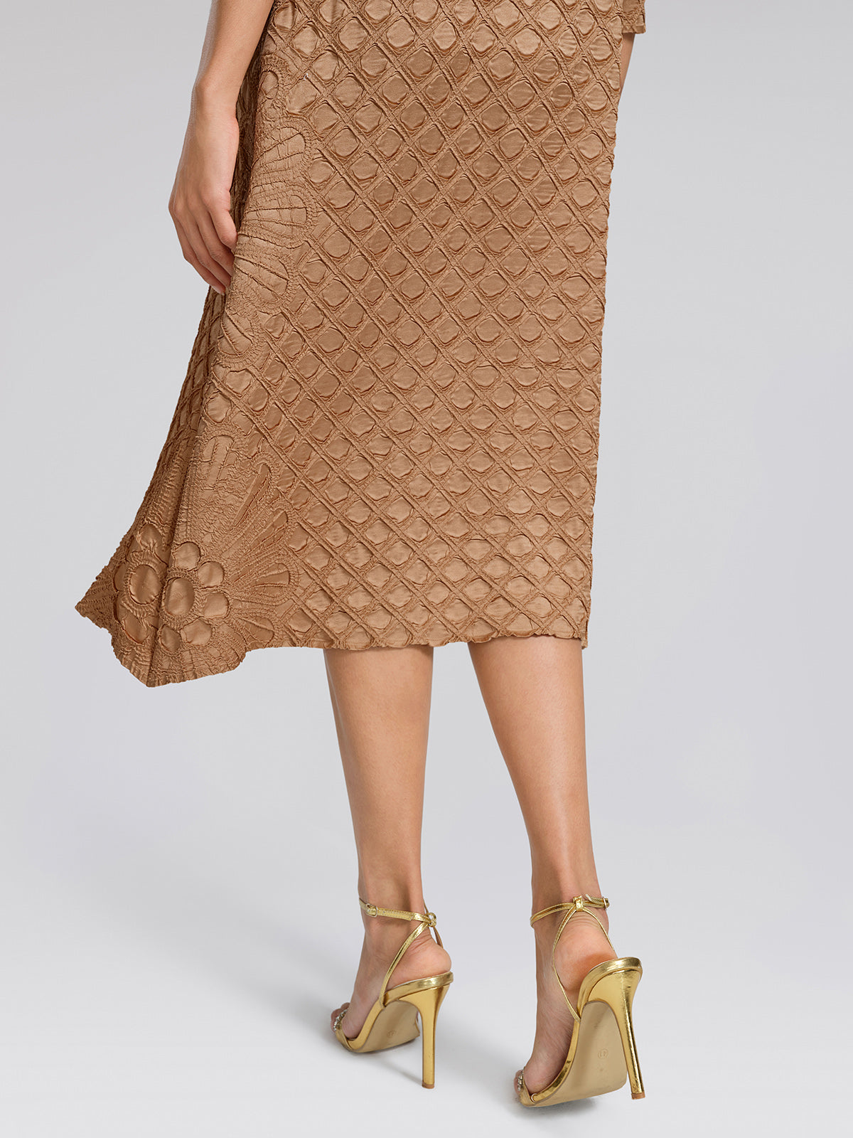 Diamond-Pleated Floral Embossed Dress