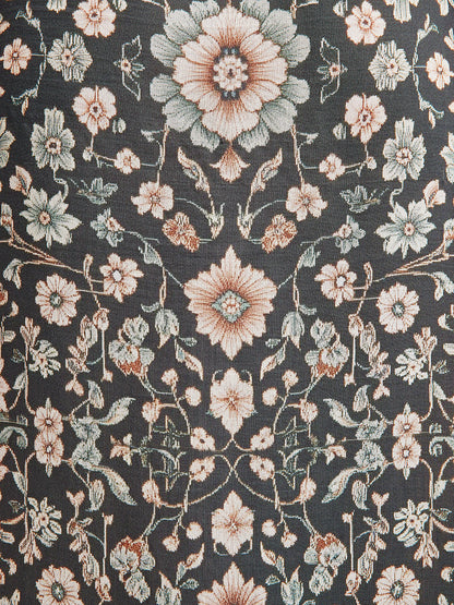 Botanical Print Lace-Trimmed Dress