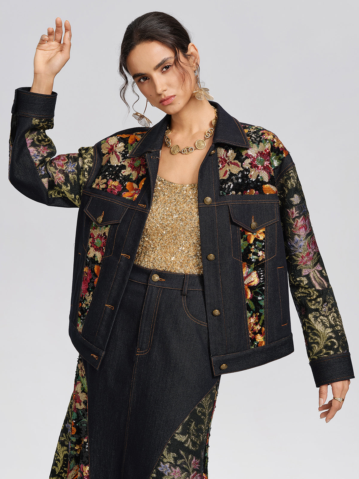 Metallic Denim Sequin Jacquard Jacket