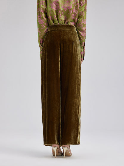 Gold Silk Velvet Wide-Leg Pants