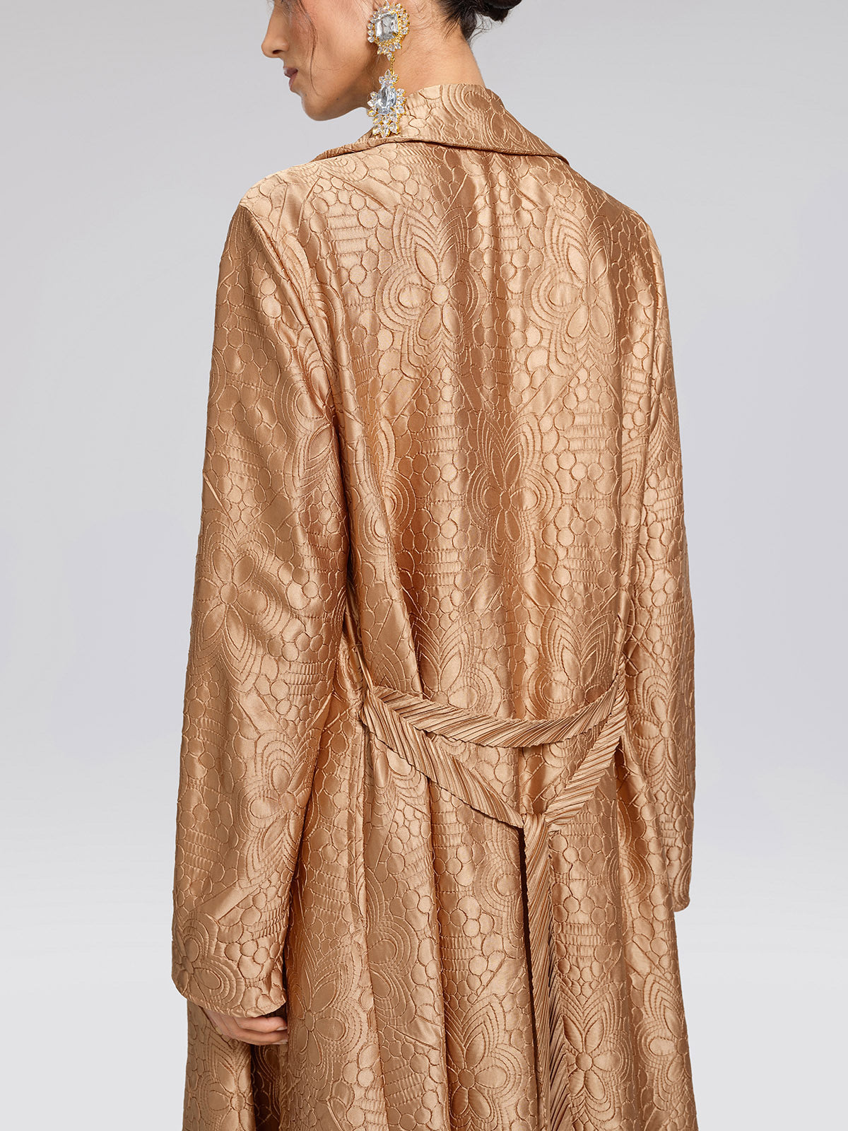 Pleated Floral Jacquard Trench Coat