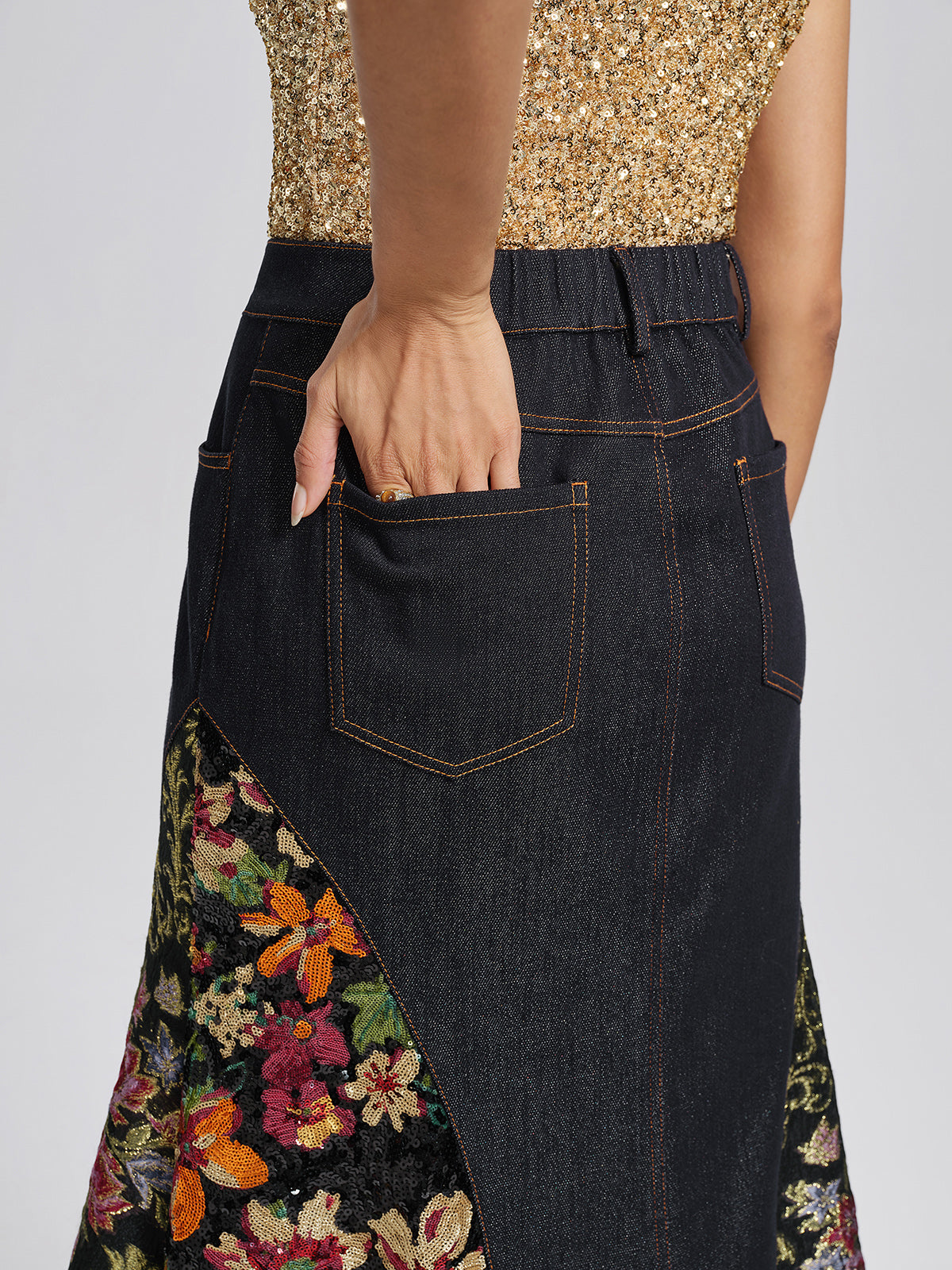 Metallic Denim Sequin Jacquard Mermaid Skirt