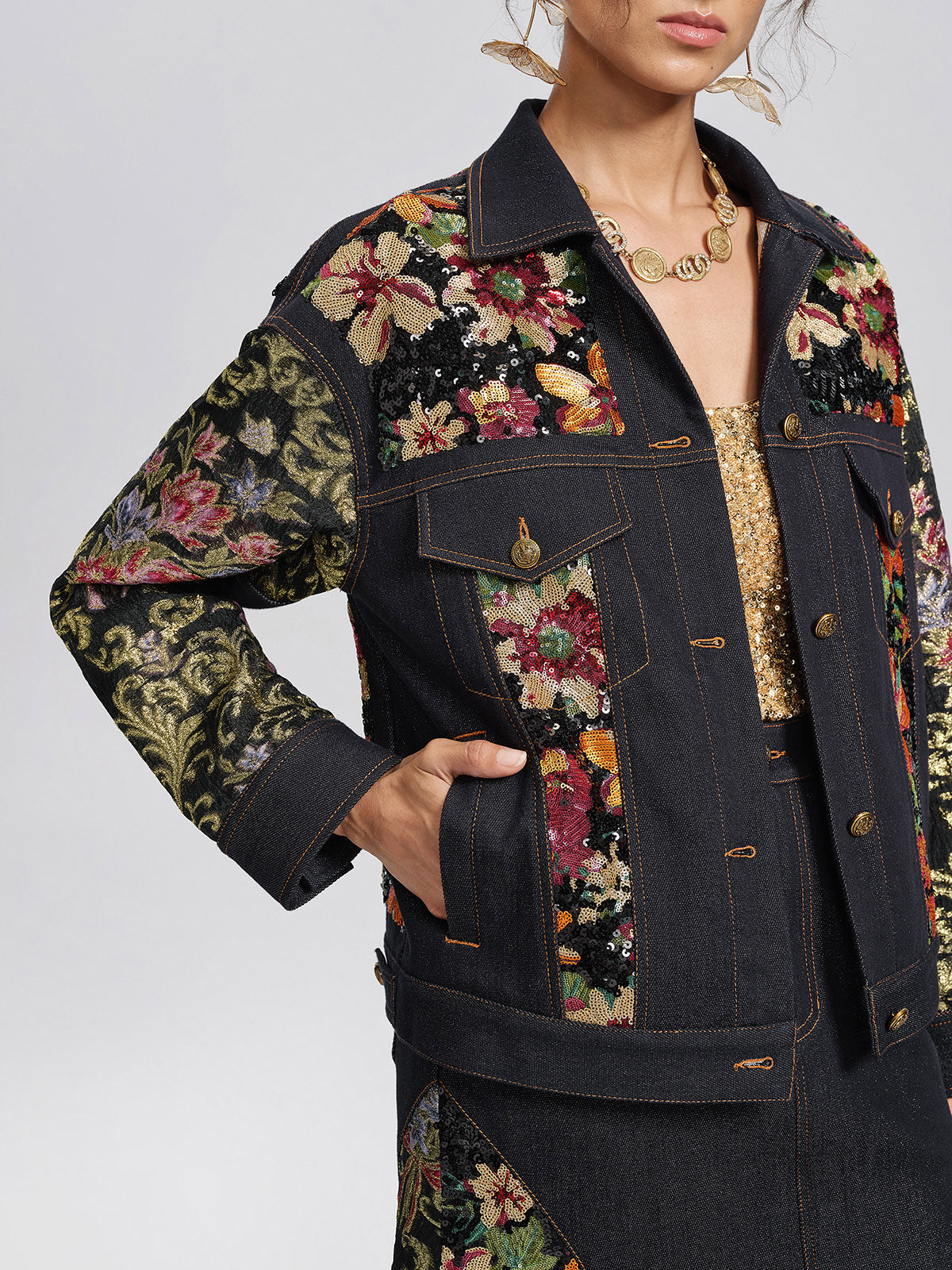 Metallic Denim Sequin Jacquard Jacket