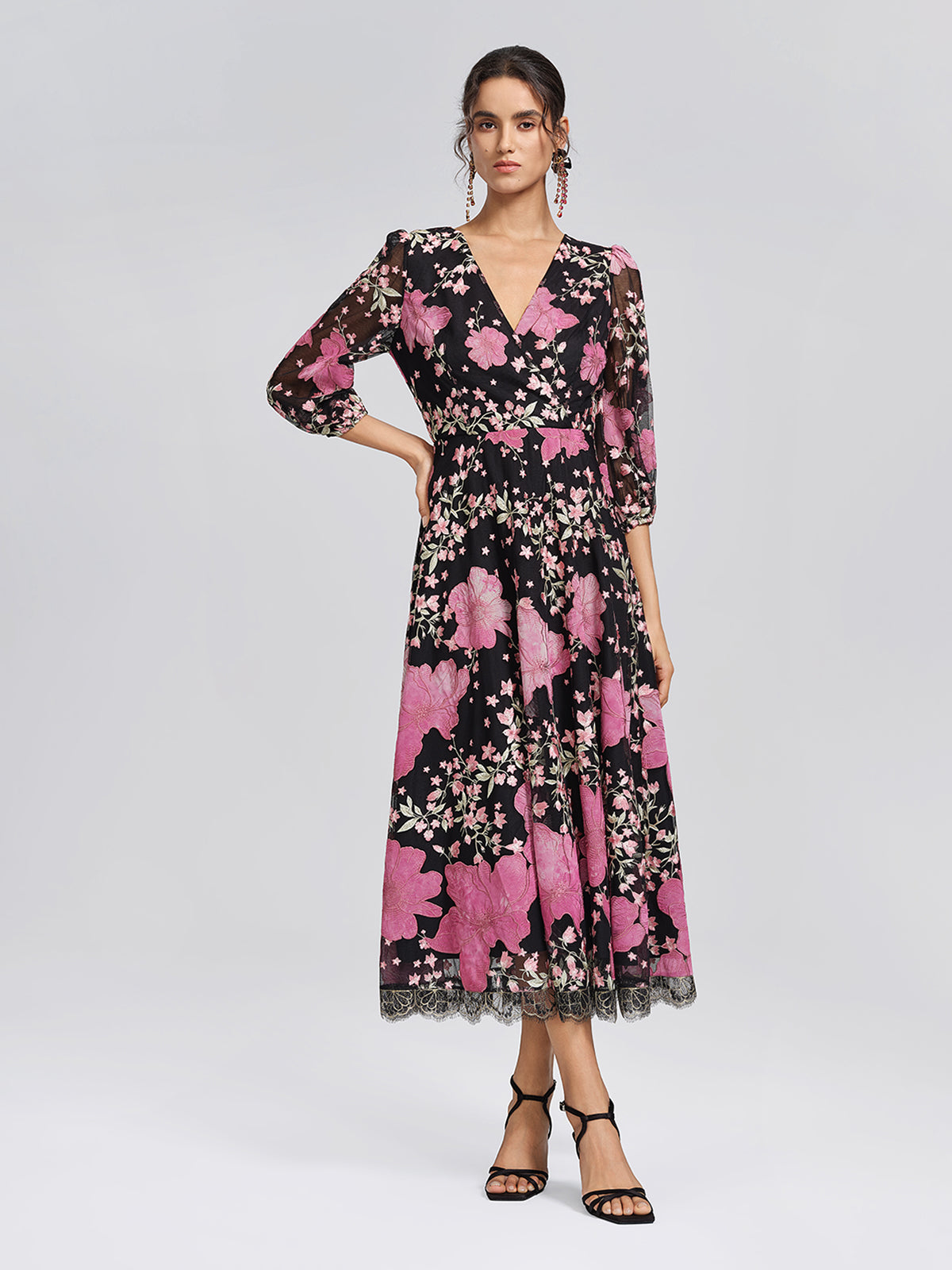 Mesh Floral Embroidery Lace Dress