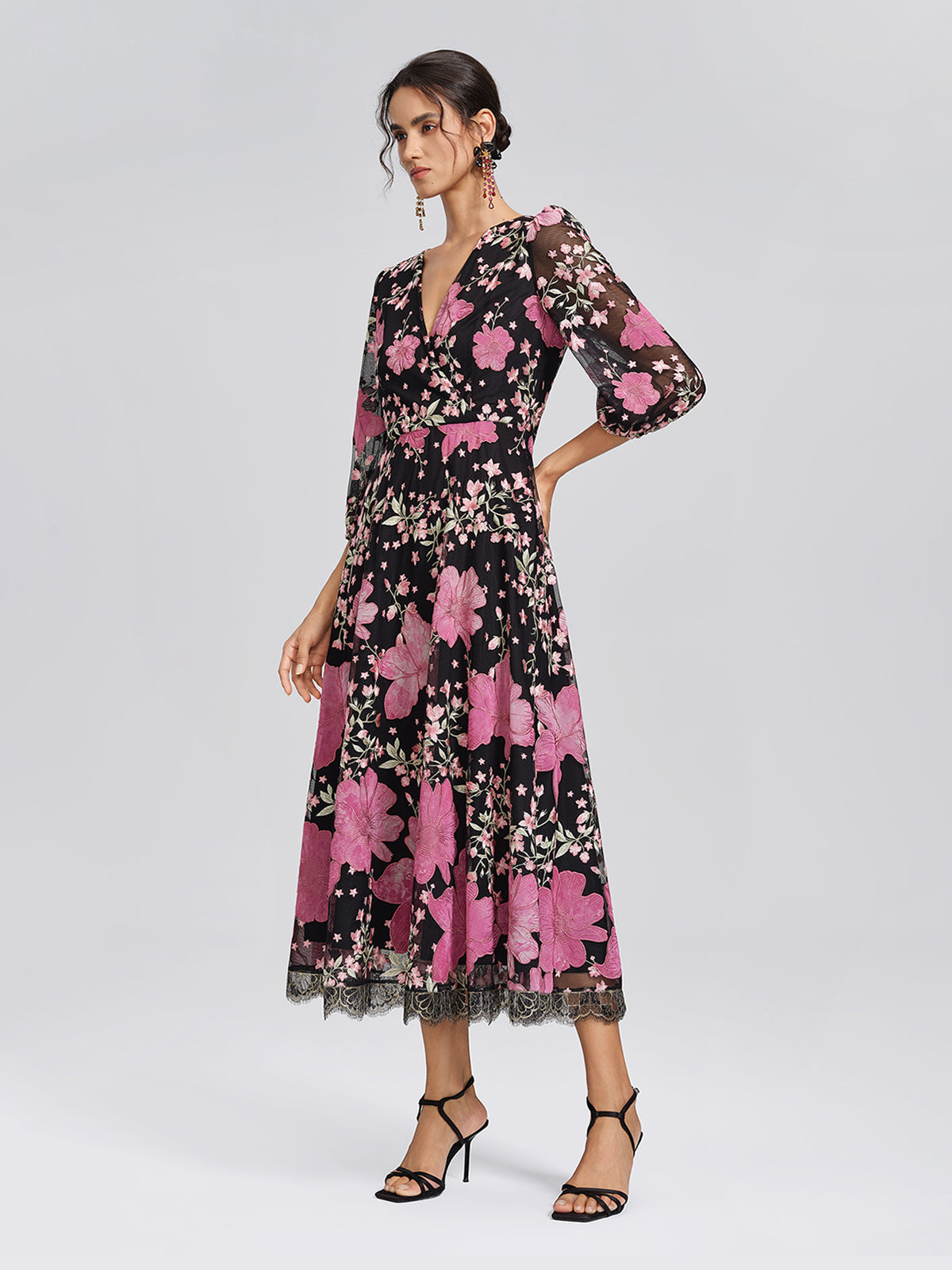 Mesh Floral Embroidery Lace Dress