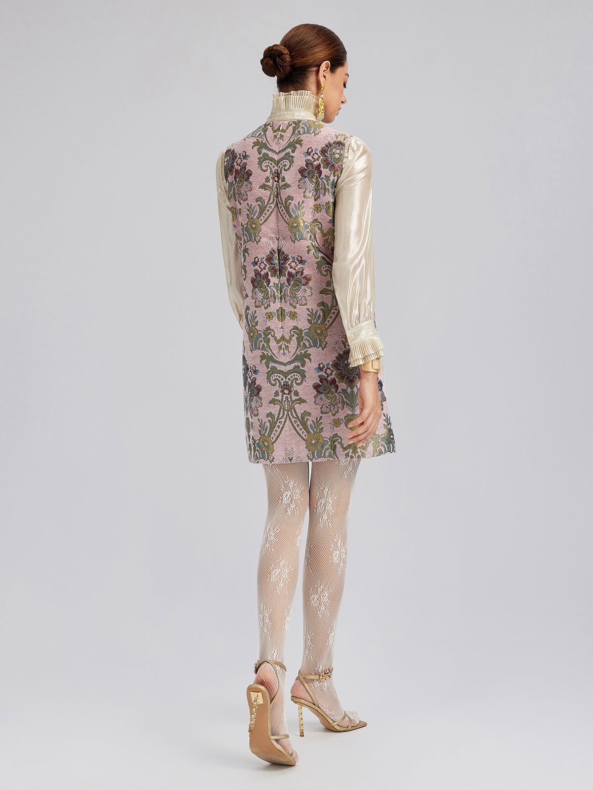 Hand-Beaded Embroidered Silk-Textured Dress