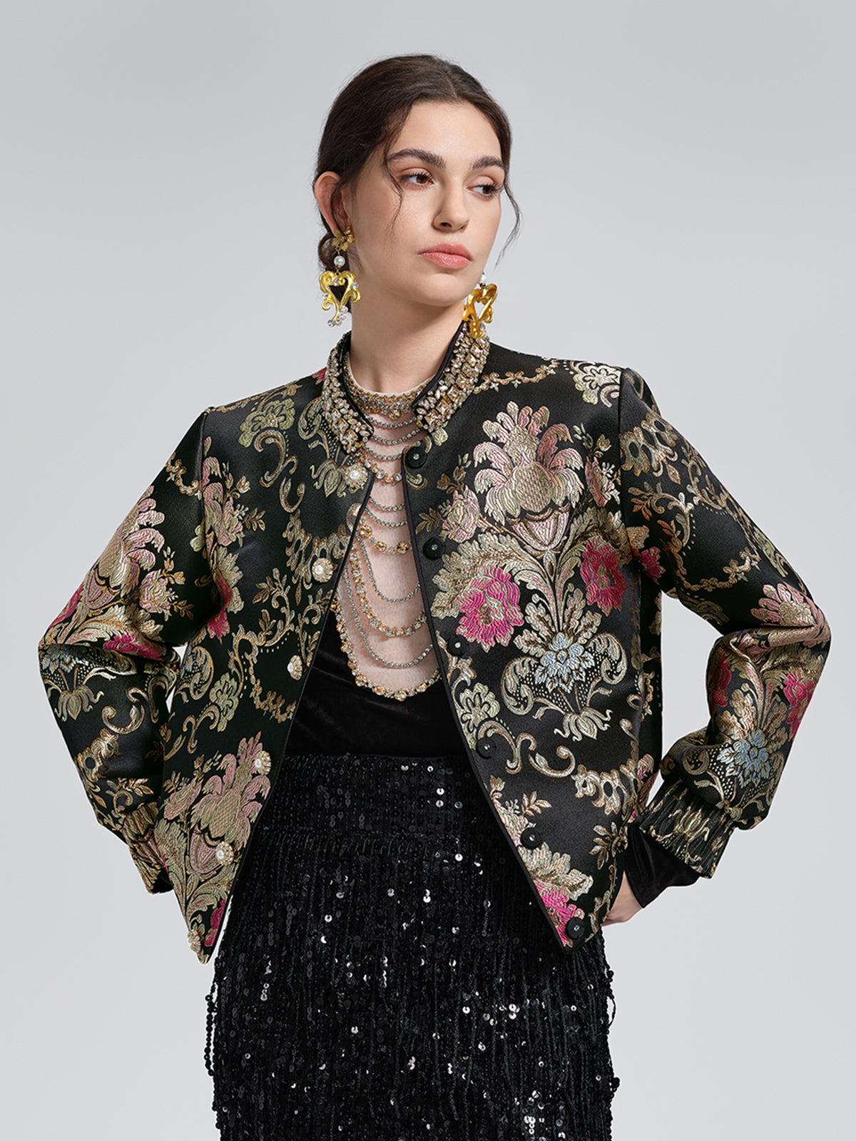 Hand-Beaded Crystal Chain Velvet Top