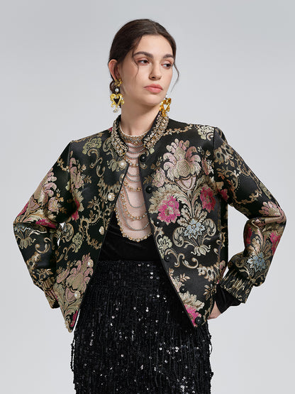 Hand-Beaded Crystal Chain Velvet Top