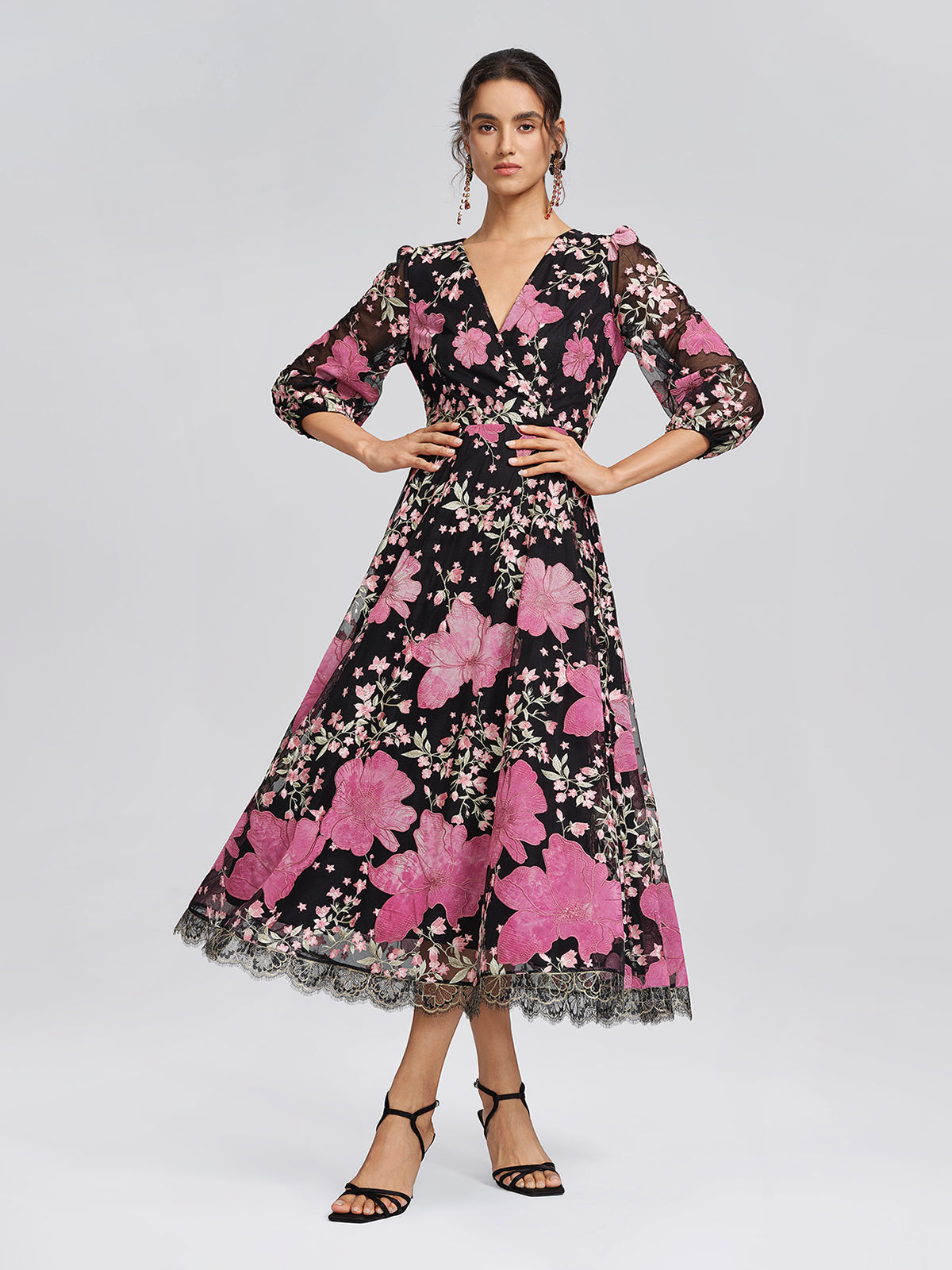 Mesh Floral Embroidery Lace Dress