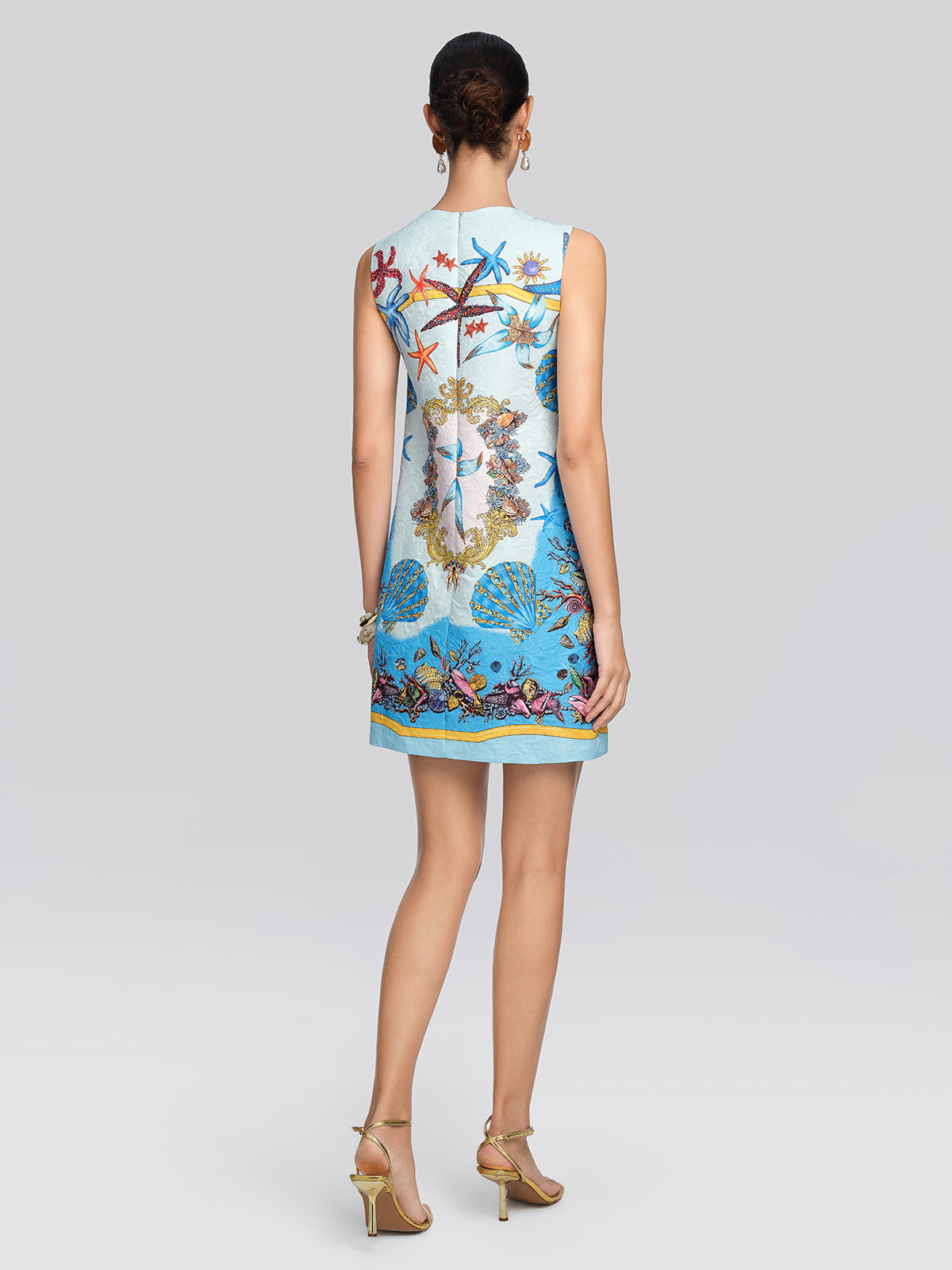 Hand Beaded Ocean Baroque Print Dress