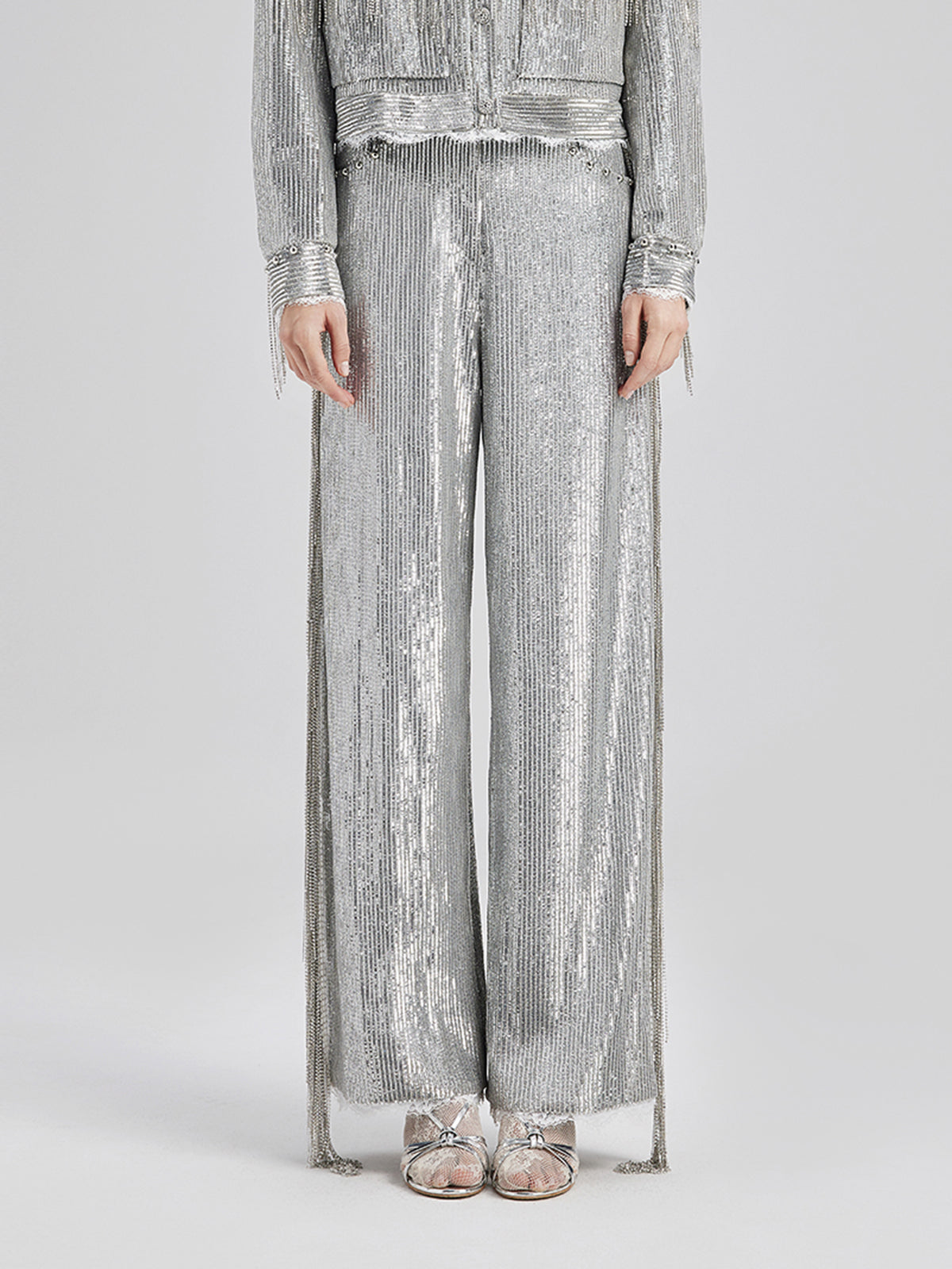 Final Sale | Sequin Lace Tassel Beaded Pants
