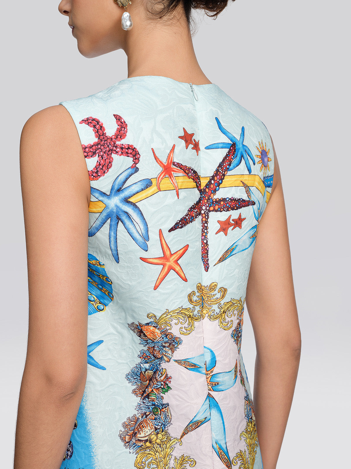 Hand Beaded Ocean Baroque Print Dress