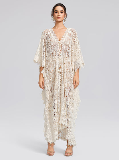 100% Cotton Crochet Lace Geometric Cover-Up