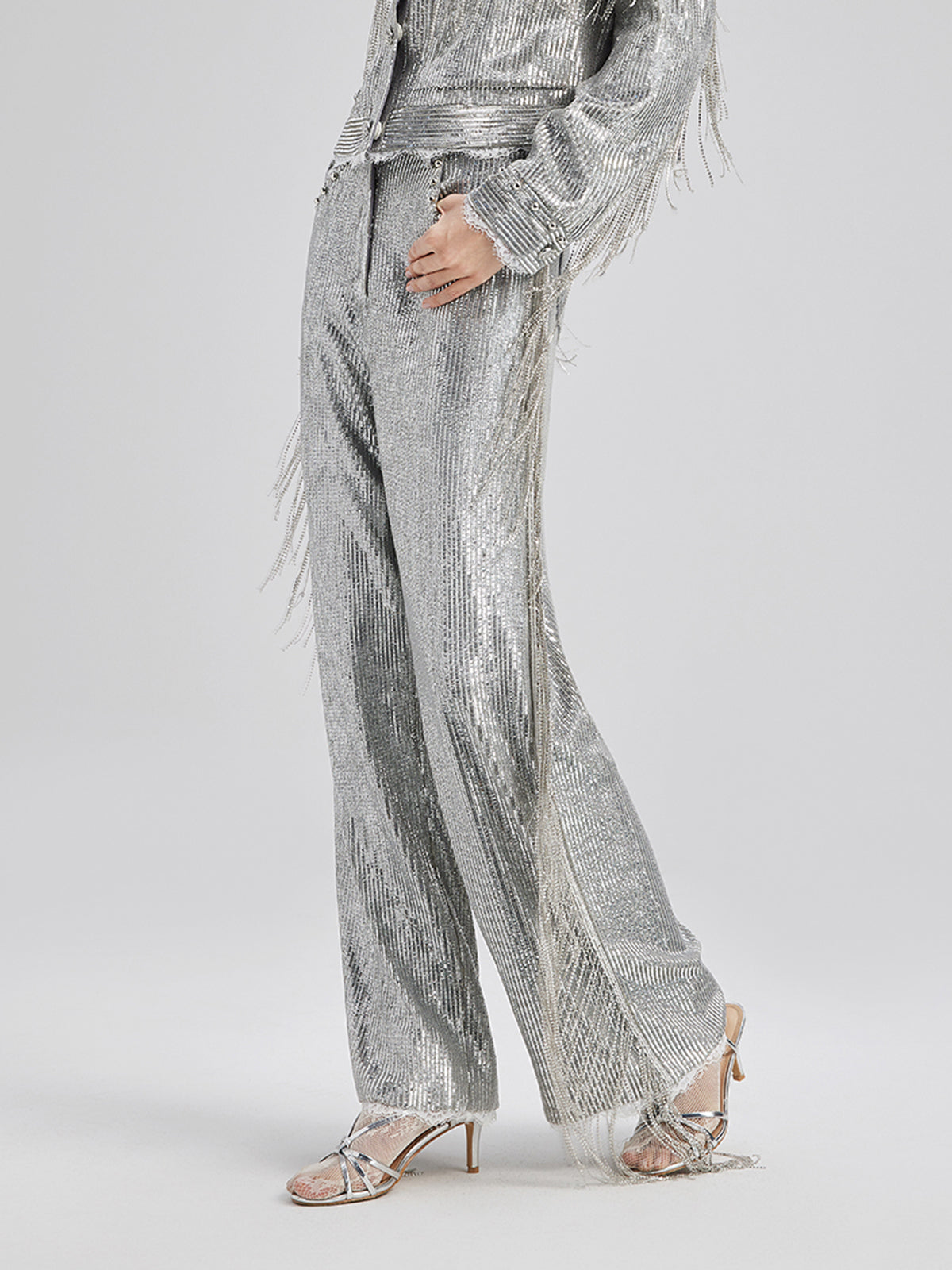 Final Sale | Sequin Lace Tassel Beaded Pants