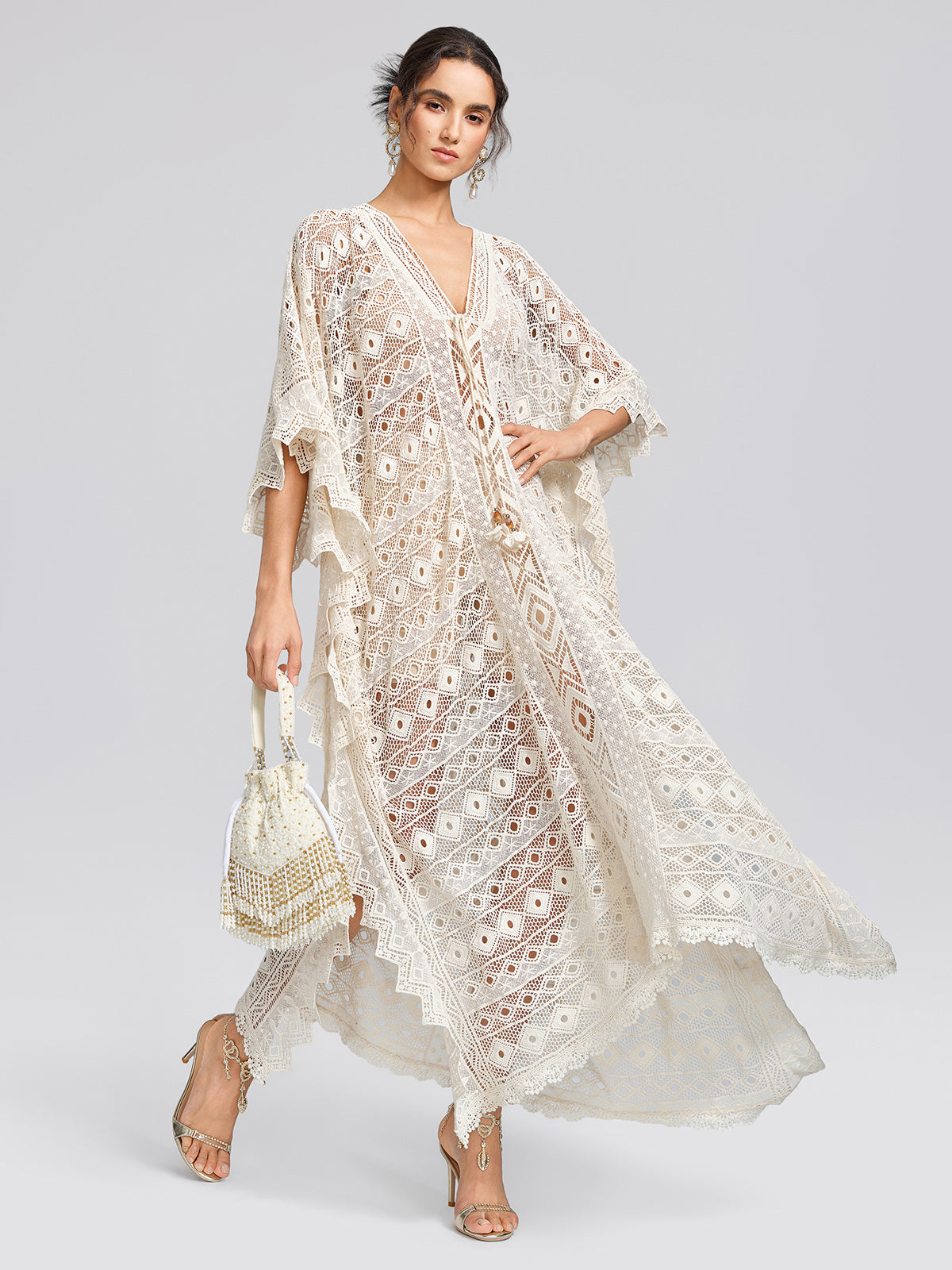100% Cotton Crochet Lace Geometric Cover-Up