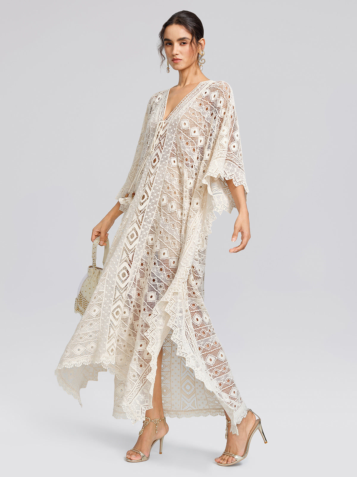 100% Cotton Crochet Lace Geometric Cover-Up