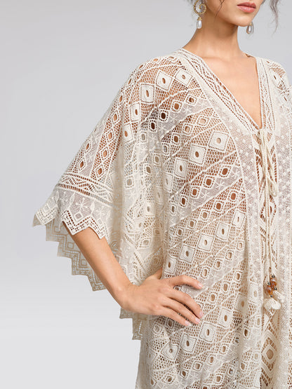 100% Cotton Crochet Lace Geometric Cover-Up