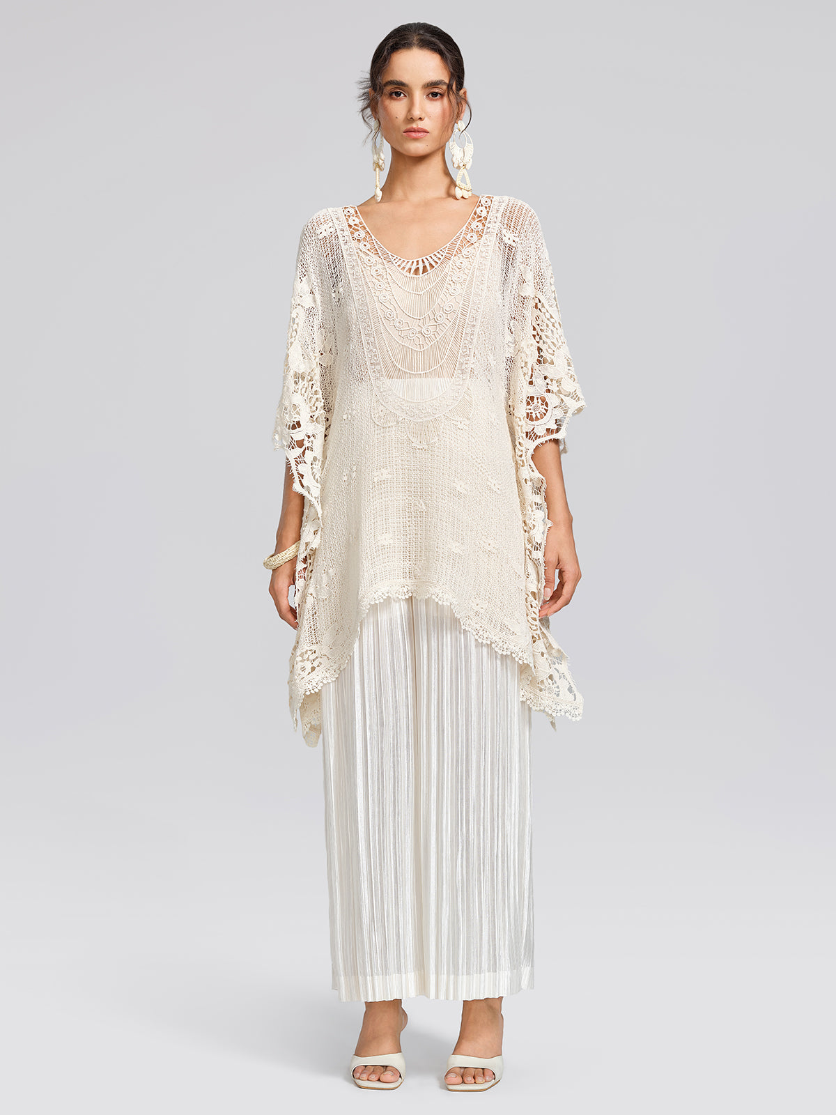 100% Cotton Lace Floral Cape Cover-Up