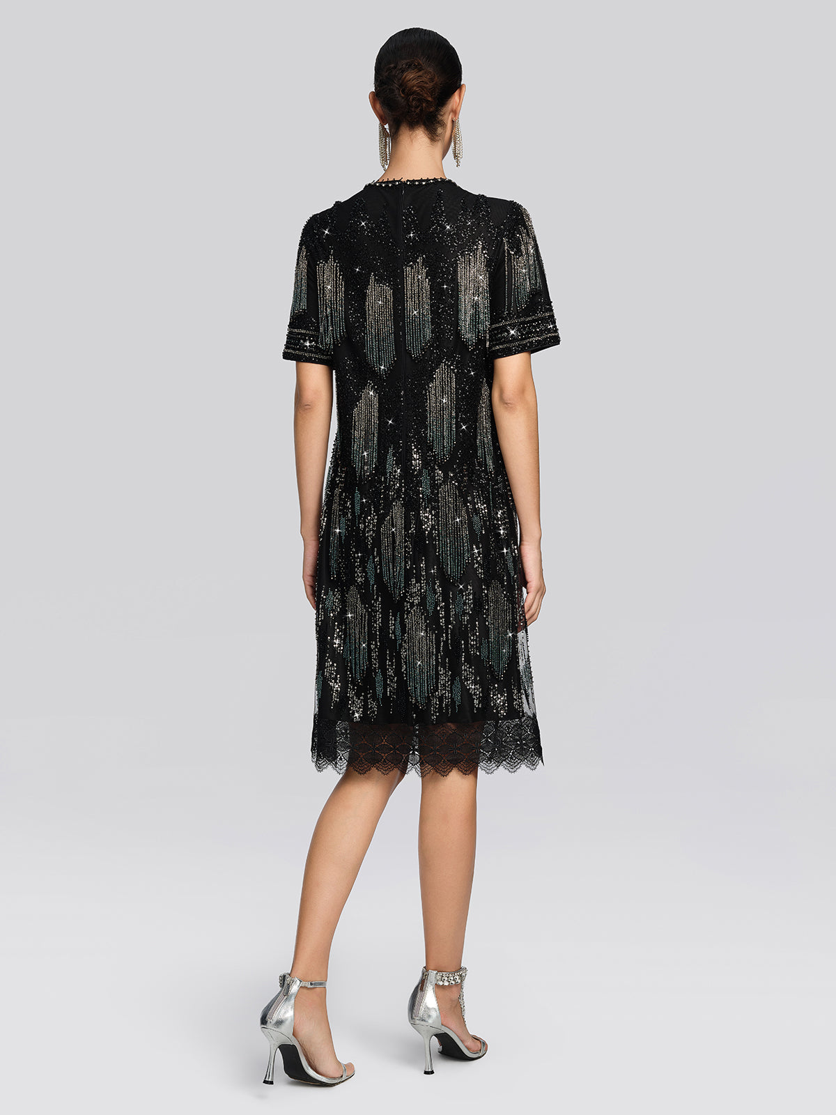 Fringe Beaded Embroidered Mesh Dress