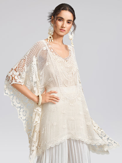 100% Cotton Lace Floral Cape Cover-Up