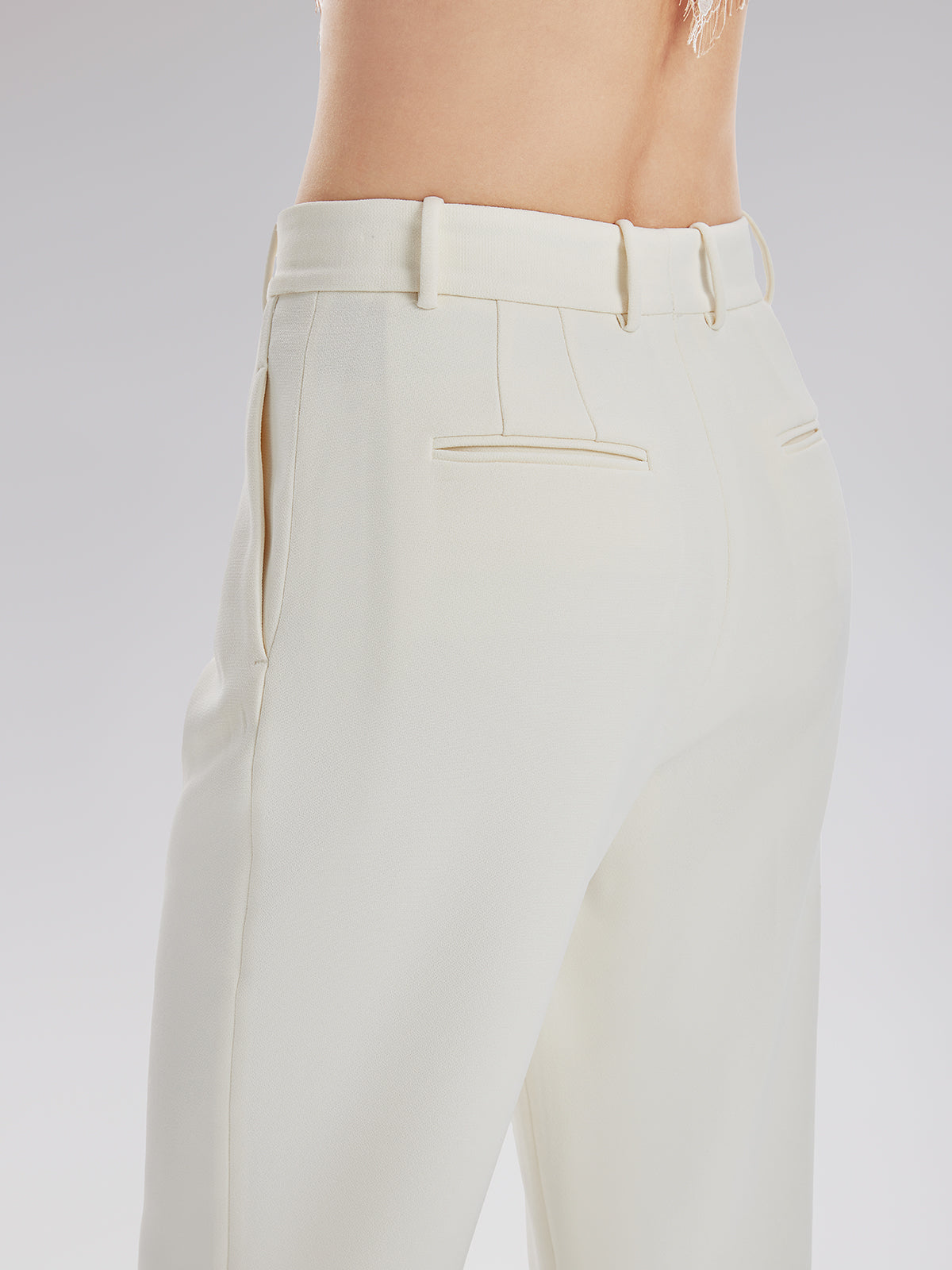 High-Waist Feather Trim Pants
