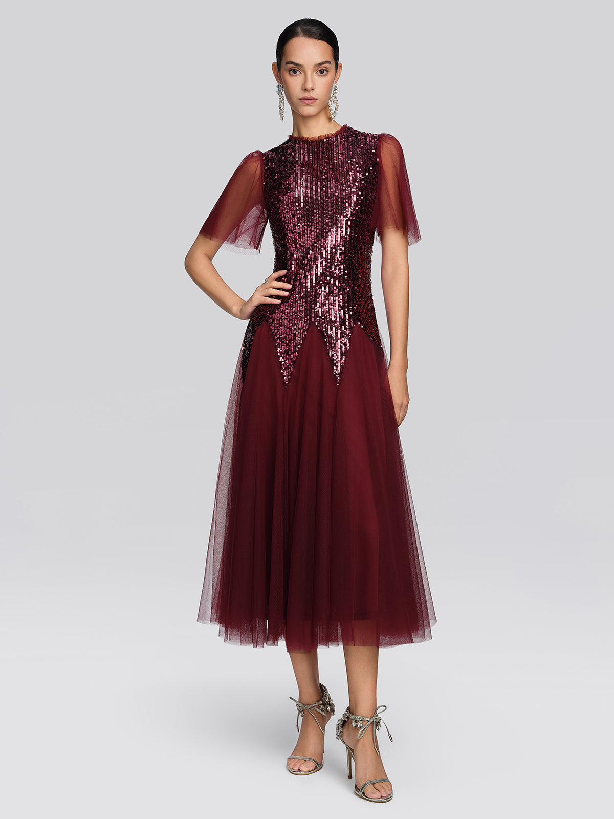 Sequin Mesh Layered A-Line Dress
