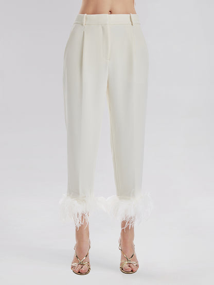 High-Waist Feather Trim Pants