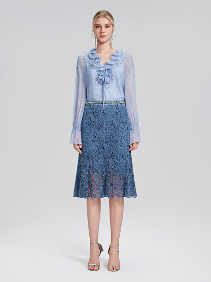 Paisley Embroidered Lace Cutout Mermaid Skirt
